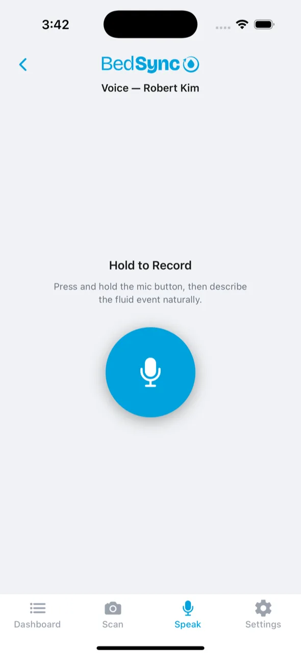 BedSync voice recording push-to-talk interface